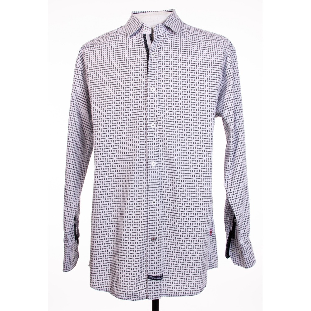 English Laundry Mens L White Geometric Design Long‎ Sleeve Button Front Shirt